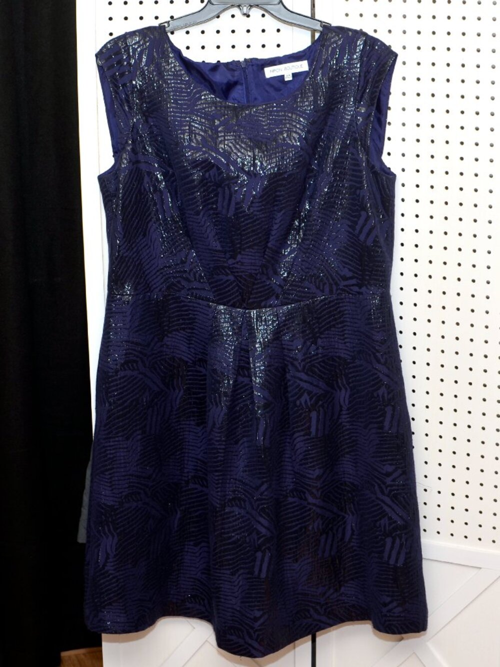 Plus Size 16W Nipon Boutique Navy Blue Shine Textured Jacquard Sheath Dress